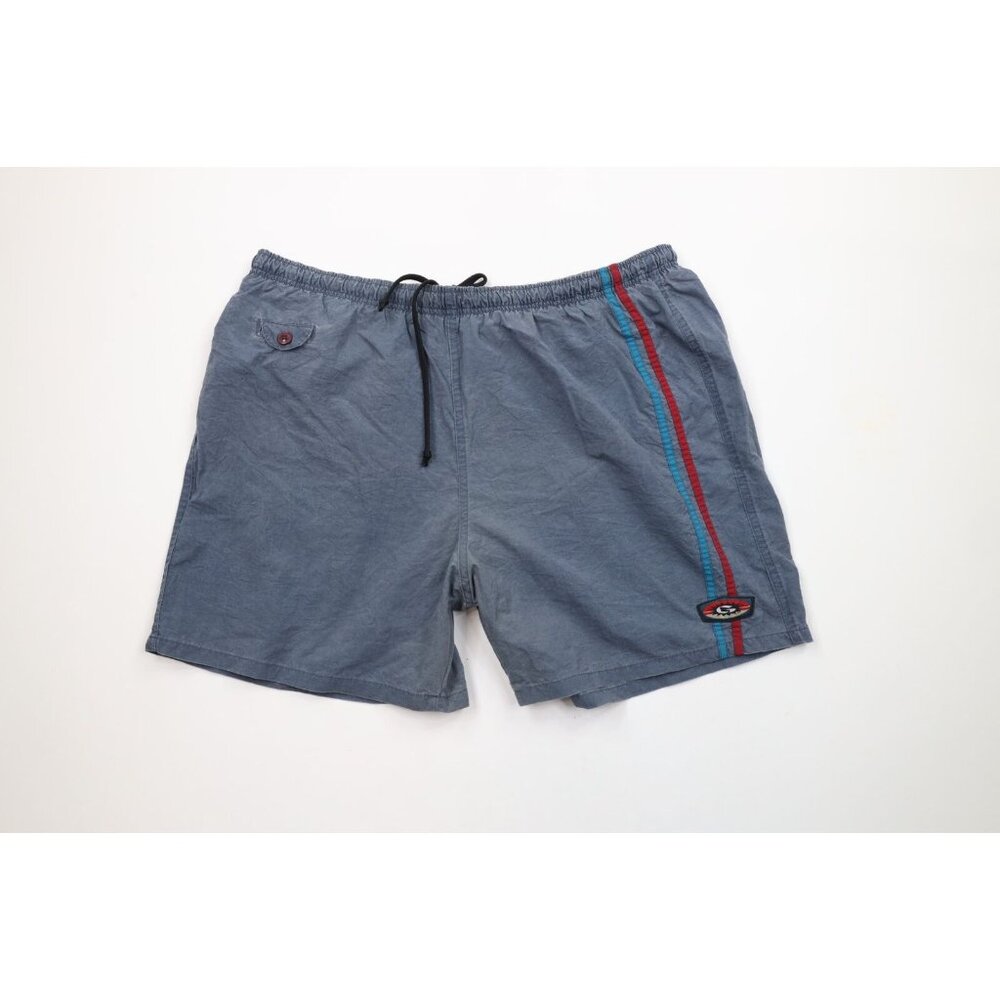 Vintage 90s Gotcha Surfing Mens Large Spell Out Lined Shorts Swim Trunks Blue